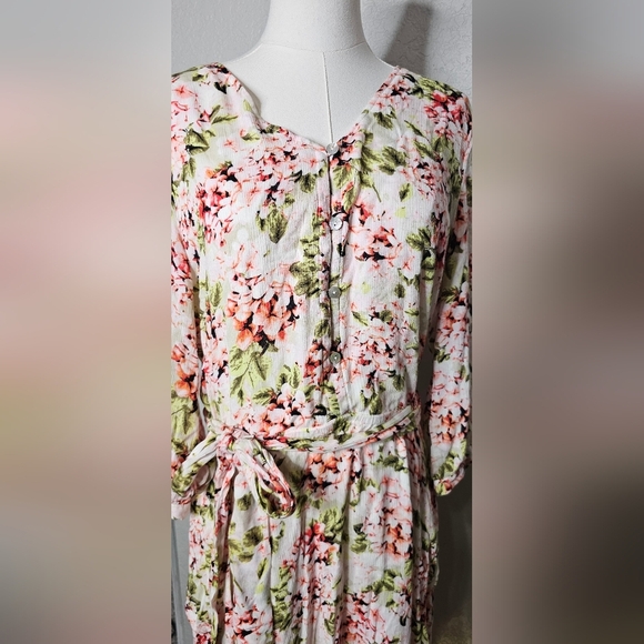 J. Jill Ivory Floral Pebble Hydrangea Garden 3/4 Sleeve V-Neck L Midi Dress - Picture 7 of 8